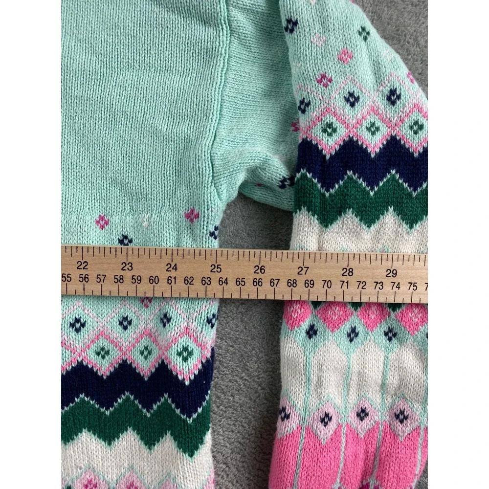 Crown & Ivy Womens Mint Green Fair Isle Mock Neck Knit Sweater Size Medium